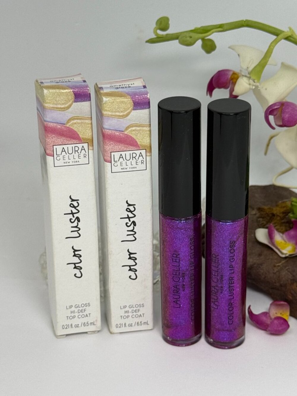 2x Laura Geller Color Luster Lip Gloss Hi-Def Top Coat - Amethyst Glaze - NIB